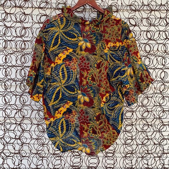 Vintage 90s Pioko abstract dark floral button down blouse LG - Picture 6 of 6